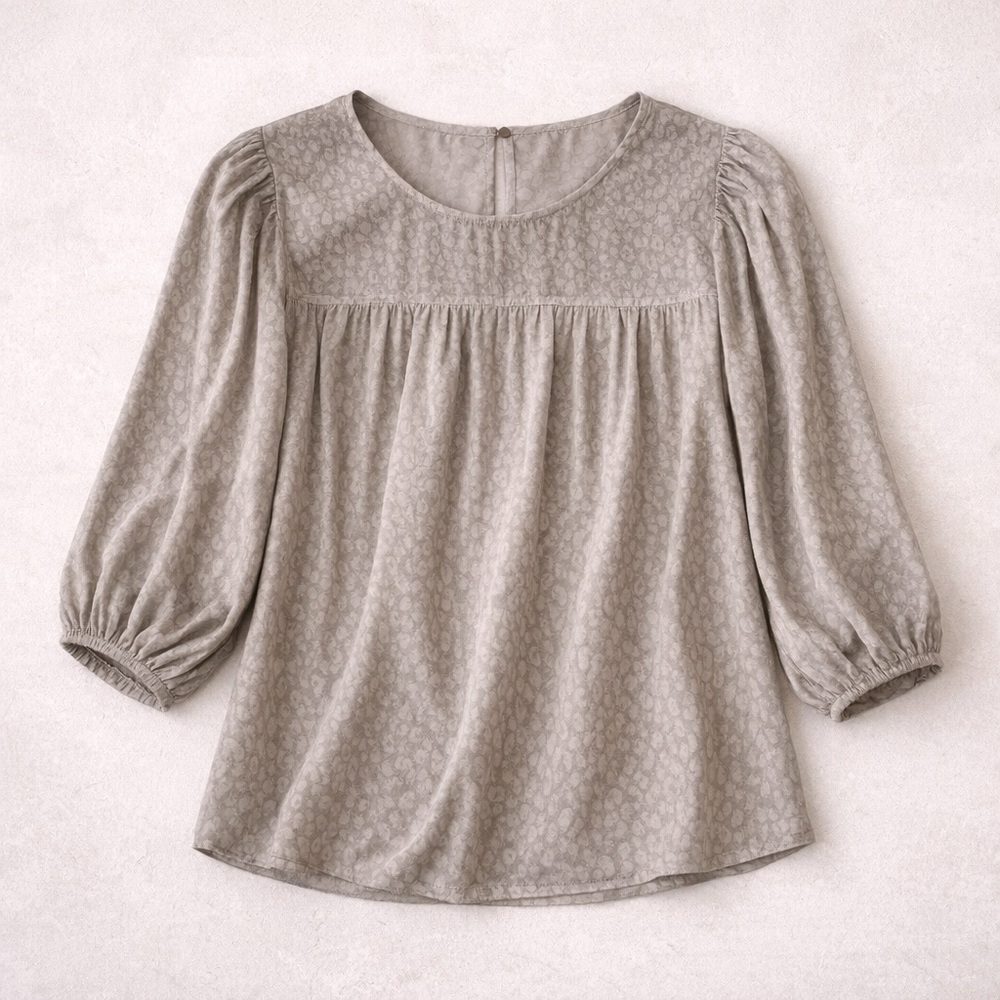 Ophelia Roe 1X Taupe Leopard Print Blouse Peasant Top Flowy Boho Lightweight